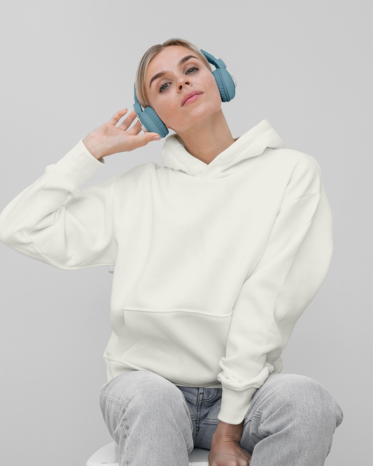 Basic Off White Plain Unisex Hoodie